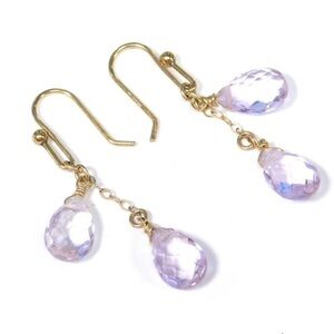14KT Gold Amethyst Double gemstone drop earrings 8 x 6 mm 1.25”L
